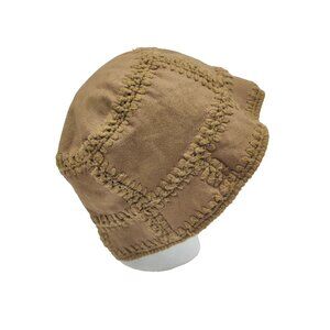 Crochet Trim Panel Bucket Hat Brown Hippie Boho 70s Retro Winter Festival Chic